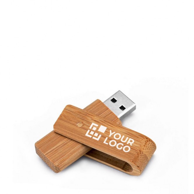 Drehbarer USB-Stick aus Bambusholz Ansicht mit Druckbereich