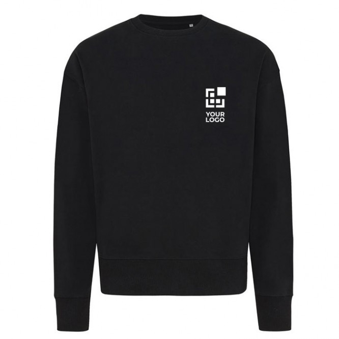 Sweatshirt Oversize aus Öko-Baumwolle 340 g/m2 Iqoniq Kruger farbe schwarz Ansicht mit Druckbereich