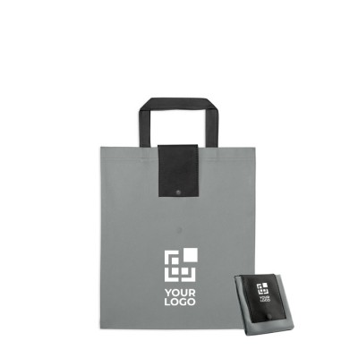 Faltbare Tasche aus Vliesstoff mit kurzen Henkeln Ansicht mit Druckbereich Farbe Grau