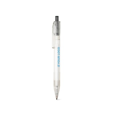 Transparente Kugelschreiber mit farbigem Knopf Ansicht mit Druckbereich