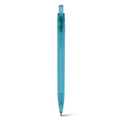 Feine farbige Kugelschreiber mit transparentem Schaft  Farbe hellblau Ansicht mit Druckbereich