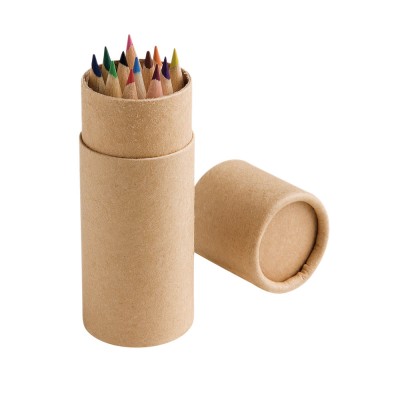 Pappzylinder mit 12 Buntstiften  Farbe braun