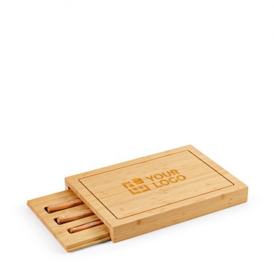 Bambusbrett mit verschiebbarem Tablett und 3 Küchenmessern