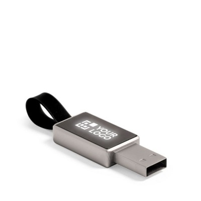 Metallischer USB-Stick mit beleuchtetem Logo und Band
