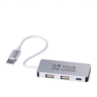 Alu-USB-Hub mit 2 USB-A-Anschlüssen und 1 USB-C-Anschluss