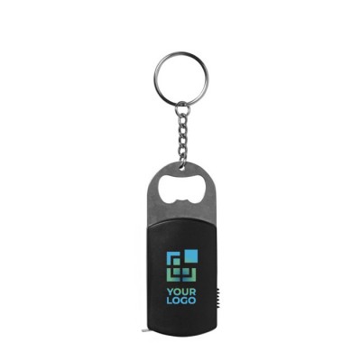Schlüsselanhänger mit Flaschenöffner, LED-Licht und Maßband