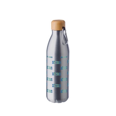 Aluminiumflasche mit Bambusdeckel und Karabiner, 500 ml
