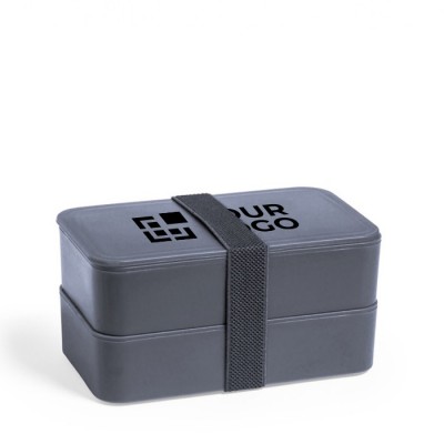 Große Lunchbox mit zwei Fächern Farbe Grau mit Logo