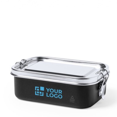 Luftdichte Lunchbox aus recyceltem Stahl Farbe Grau mit Logo