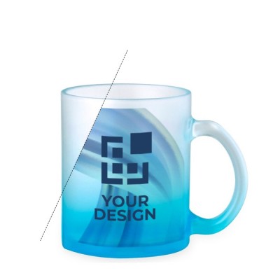 Glasbecher in durchscheinenden Farben, 350 ml, Farbe blau, Druckansicht mit Logo