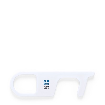 Antibakterieller und berührungsfreier Schlüsselanhänger mit Logo, Farbe weiß 