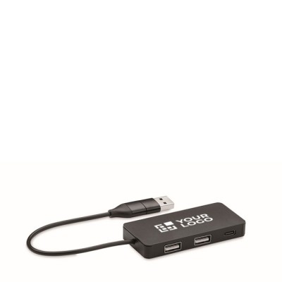 3-Port USB Hub aus Aluminium mit Kabel von 20 cm
