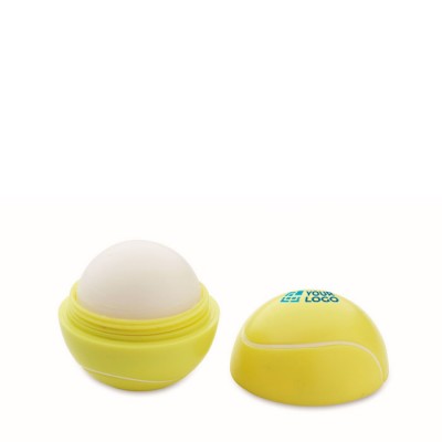 Lippenbalsam in Tennisballform mit Vanillearoma, SPF10
