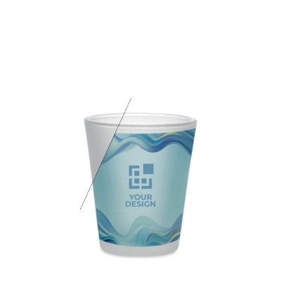 Beschichtetes Schnapsglas für Vollfarbdruck geeignet, 44 ml, Druckansicht mit Logo