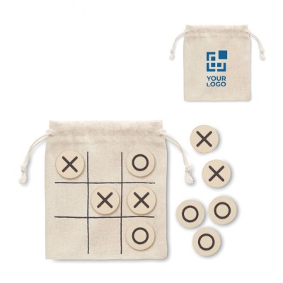 Tic-Tac-Toe-Spiel aus Holz mit Brett in Baumwolltasche 