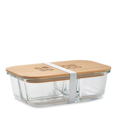 Lunchbox aus Glas mit 3 Fächern und Bambusdeckel, 800 ml 