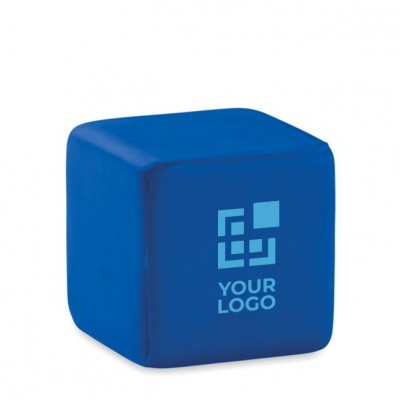 Antistress-Würfel mit Logo bedruckt Farbe Blau