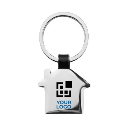Stilvoller Schlüsselanhänger mit Haus aus Nickel Ansicht mit Druckbereich