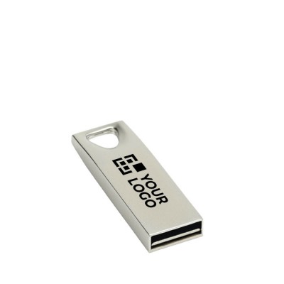 Metallischer USB-Stick mit dreieckigem Griff Ansicht mit Druckbereich