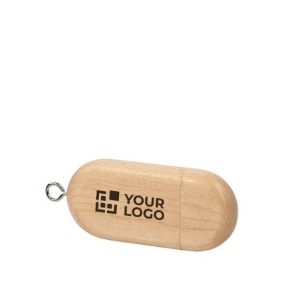 USB-Stick aus Holz oval als Werbemittel Ansicht mit Druckbereich