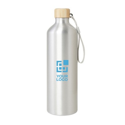 Große Flasche aus recyceltem Aluminium mit Bambusdeckel, 1 L