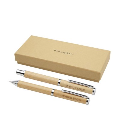 Kugelschreiber- und Tintenroller-Set aus Bambus 