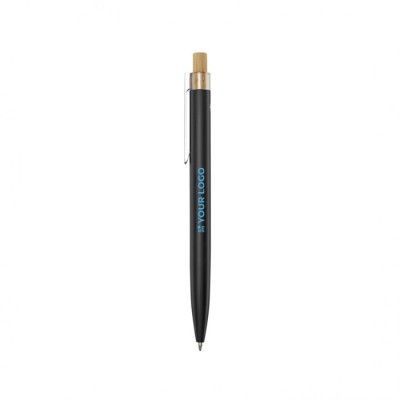Kugelschreiber aus Aluminium und Bambus mit blauer Tinte
