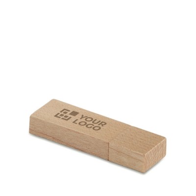 USB-Stick aus Holz mit Logo Ansicht mit Druckbereich