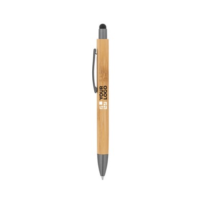 Bambus-Kuli mit Metallclip und schwarzem Touch-Stift