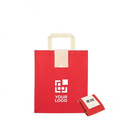 Faltbare Tasche aus Vliesstoff mit kurzen Henkeln Farbe Rot Ansicht mit Logo 