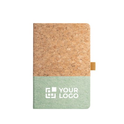 Notizbuch mit Korkeinband und Logo Ansicht mit Druckbereich