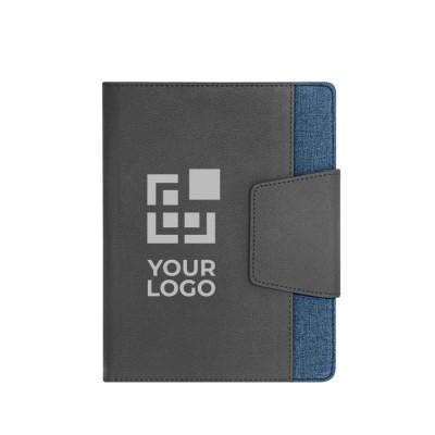 Notizbuch mit Magnetverschluss bedrucken Farbe blau Ansicht mit Druckbereich