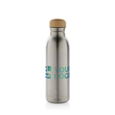 Flasche aus recyceltem Edelstahl mit Bambusdeckel, 600 ml