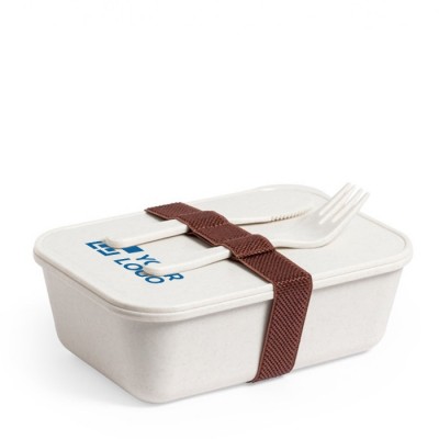 Lunchbox 1 Liter mit Gabel und Messer Farbe Natur mit Logo