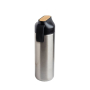 Edelstahl-Thermoflasche mit Griff und Bambusdetail, 600 ml