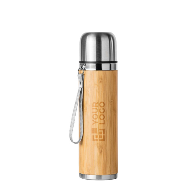 Thermoflasche aus Stahl mit Bambusbeschichtung, 420 ml