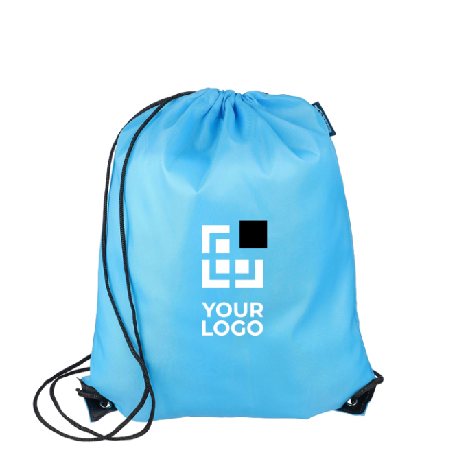 Turnbeutel aus Polyester mit schwarzen Ecken und Kordeln