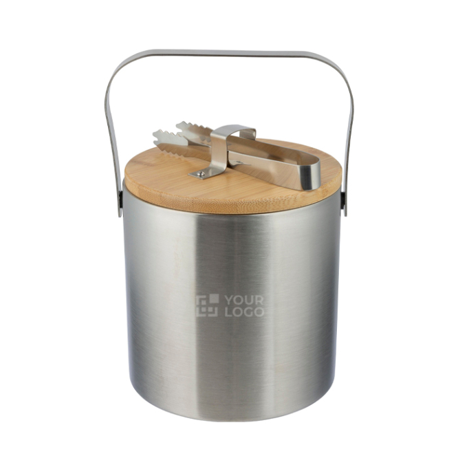 Edelstahleiskübel mit doppelwandiger Isolierung und Bambusdeckel