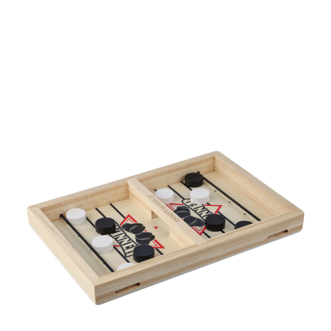 Schnelles Tischhockeyspiel aus Holz mit 10 runden Spielsteinen