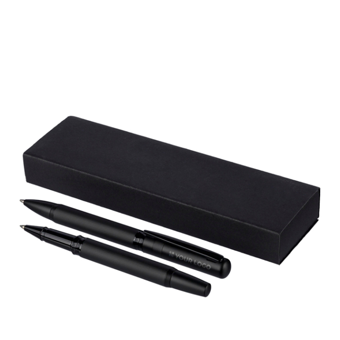 Schreibset mit Kugelschreiber und Rollerball aus Metall mit blauer Tinte