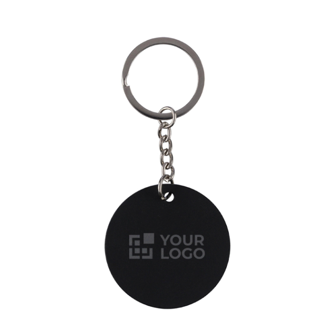 Runder Schlüsselanhänger aus recyceltem Edelstahl und Gummi