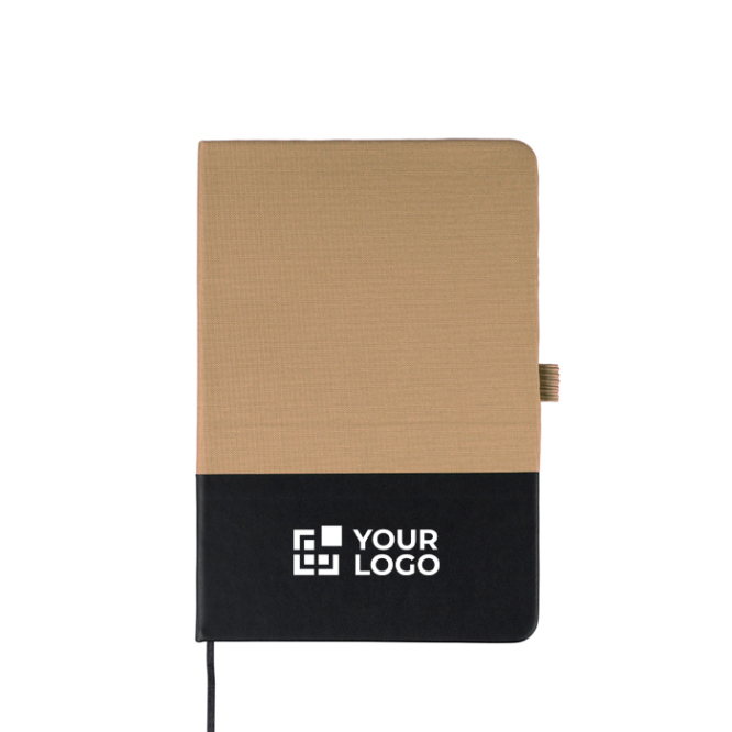 RPET-Notizbuch A5 mit PU-Detail im unteren Bereich, linierte Seiten