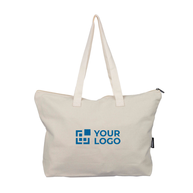 Recycelte Polybaumwolltasche mit Reißverschluss und langen Henkeln 330 g/m²