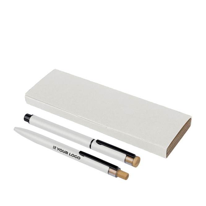 Set aus Aluminium-Kugelschreiber und Rollerball mit Bambusdetails, blaue Tinte