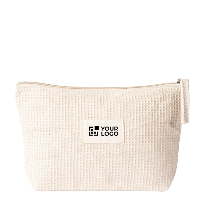 Kulturtasche aus Baumwolle mit Etikett zum Bedrucken
