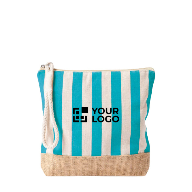Gestreifter Kulturbeutel aus Baumwolle und Jute mit Kordel am Zipper