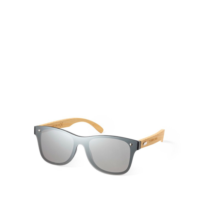 Sonnenbrille mit Bambusbügeln und schwarzem Spiegeleffektglas