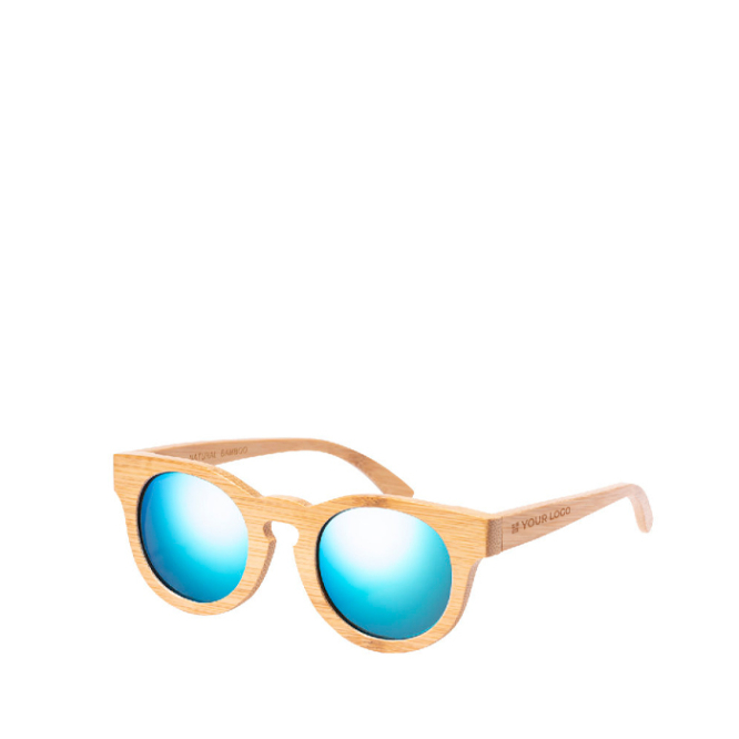 Bambusbrille mit Spiegeleffekt-Gläsern im Kordelzugbeutel