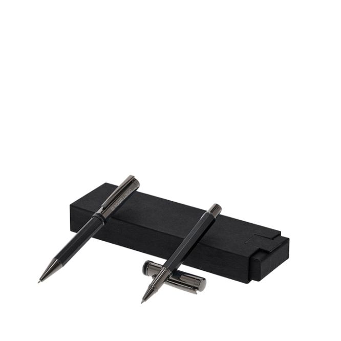 Drehkugelschreiber und Rollerball mit Kappe, blaue Tinte