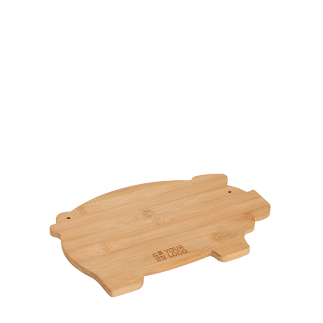 Küchenbrett aus Bambus mit Schweinchen-Design und Aufhänger